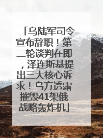 乌陆军司令宣布辞职！第二轮谈判在即，泽连斯基提出三大核心诉求！乌方透露摧毁41架俄战略轰炸机