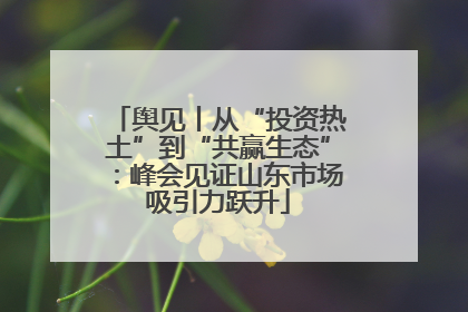 舆见丨从“投资热土”到“共赢生态”：峰会见证山东市场吸引力跃升